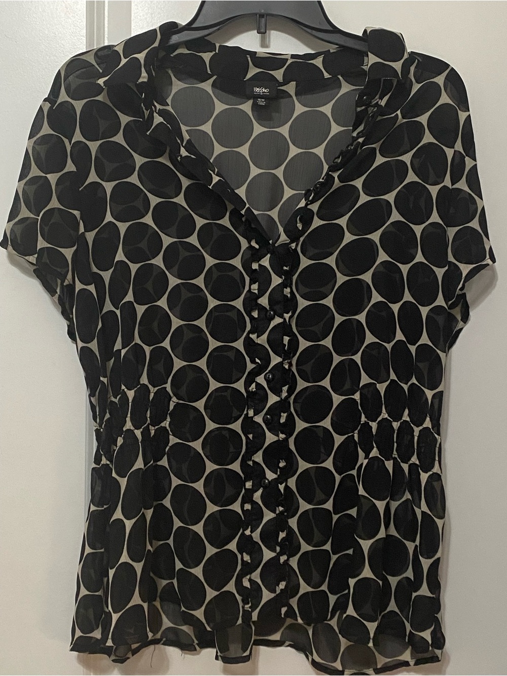 Vintage Y2K Mossimo Sheer Macro Polka Dot Ruffle Blouse